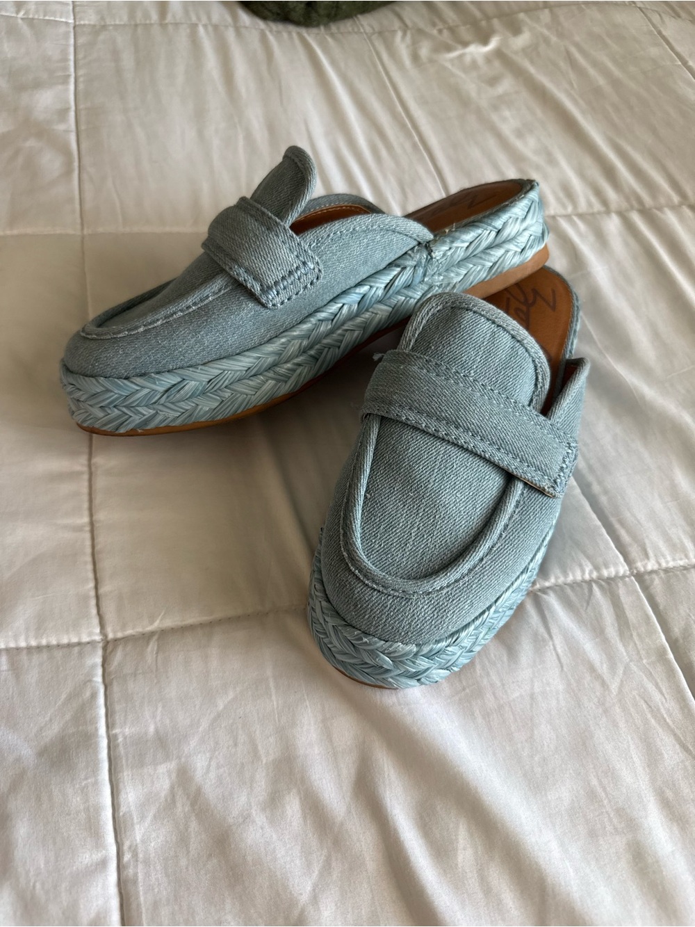 Zodiac Light Blue Denim Platform Loafer Mules